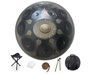 12 Notes 22 Inch Handpan, D-Minor 432 Hz Steel Drum Percussion Instrument, Mandala Musical Performance Handmade Healing Musical Instrument Gift Black
