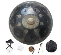 12 Notes 22 Inch Handpan, D-Minor 440 Hz Steel Drum Percussion Instrument, Mandala Musical Performance Handmade Healing Musical Instrument Gift Black