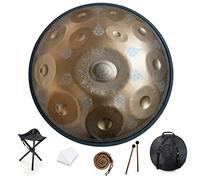 12 Notes 22 Inch Handpan, D-Minor 440 Hz Steel Drum Percussion Instrument, Mandala Musical Performance Handmade Healing Musical Instrument Gift Gold
