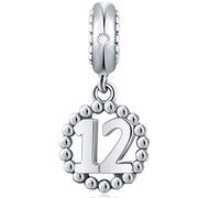 12 Number Bracelet Charms, 925 Sterling Silver Pendant Beads Fit Pandora Charm Bracelets, Necklace, and European Snake Chain, Dangling for Happy Birthday 12th Anniversary 12 Years