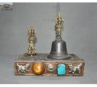 12" Old Tibetan Buddhism BronzeDorje Vajra Phurpa Exorcism Bell FaQi Set