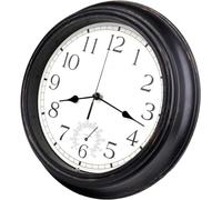 12" Outdoor Black Clock with Thermometer - Waterproof, Retro Vintage Design Wall Clocks, Battery Operated, With Slient Quartz Movement | For Indoor, Garden Patio Pool Bathroom Decor - 30cm / 12 Inch
