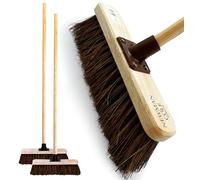 12” Outdoor Garden Broom with Wooden Handle Natural Stiff Bassine Hard Bristle Broom with Durable Support Bracket Yard Brush Heavy Duty Outdoor Cleaning Sweeping Yard (PACK OF 2)