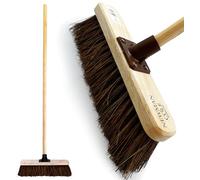 12” Outdoor Garden Broom with Wooden Handle Natural Stiff Bassine Hard Bristle with Durable Support Bracket Yard Brush Heavy Duty Broom Outdoor Cleaning Sweeping (PACK OF 1)
