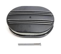 12" Oval Half Finned Black Aluminum Air Cleaner Compatible With Classic Chevy Ford Hot Rod Rat Rod Muscle Car or Custom Car Fits 5 1/8" Carburetors (Edelbrock, Holley, Demon, Rochester Etc.)