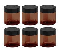 12 oz Amber Plastic Cosmetic Jars Leak Proof Container with Black Lid for Cream, Lotion, Powder, ointment, Beauty Products etc, 6 Pcs.