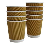 12 oz Brown Disposable Kraft Paper Ripple Cups with Lids - Pack of 100 Insulated Triple Wall Takeaway Drinking Cup - Great for Coffee, Tea, and Hot Drinks - Reusable, Leak Proof Travel or Office Cups