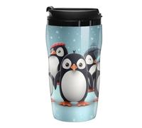 12 Oz Car Cup Coffee Cups with Lids Stanley Cup Coffee Tumbler Plastic Cups Sealed Drinking Lid Water Cup Tea Cup Cute Penguins Printed Mugs Fits in Car Cup Holder
