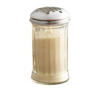 12 Oz. Cheese Shaker/Red Pepper Shaker with 1/4" Large Holes Stainless Steel Lid, Clear Glass suger/spice dispenser Lids, By Geex Depot US (Glass, 12 Oz)