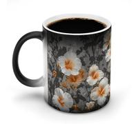 12 Oz Discoloration Coffee Mug Blooming Hibiscus Flowers Printed Ceramic Coffee Mugs with Handle Color Changing Coffee Cup Funny Mugs for Tea Soup Milk Latte