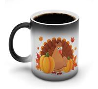 12 Oz Discoloration Coffee Mug Happy Thanksgiving Turkey Pumpkin Printed Ceramic Coffee Mugs with Handle Color Changing Coffee Cup Funny Mugs for Tea Soup Milk Latte
