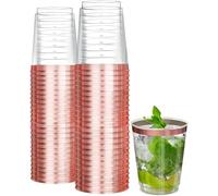 12 oz Hard Plastic Tumbler, Pack of 50 Clear Tumblers with Rose Gold Rim 360ml, Reusable Elegant Party Cups, Multi Use Classic Cup Set for Holiday Gathering & Parties