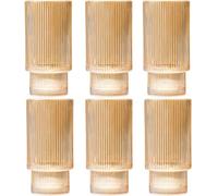 12 oz Ribbed Drinking Glasses Set of 6, Clear Vintage Iced Coffee Cups Elegant Glassware, Highball Glass Cups Ridged Glass Tumbler for Cocktail, Whiskey, Beer, Water, Juice, Origami Style Amber
