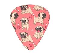 12-pack 0.46 mm/0.71 mm/ 0.96 mm Stylish Celluloid Guitar Picks Plectrums for Guitar Bass (Funny cartoon pugs puppy pink)