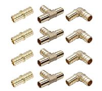 12-Pack 1/2 inch PEX Pipe Fittings, 4 Pieces each: Tee, Elbow, and Coupling, No Lead Brass for PEX Pipe Plumbing Projects by MISPIRE