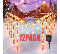 (12 Pack) 1 Set Solar-Powered Candy Cane Christmas Lights, 800mAh Nickel Battery, Plastic Stake-Mounted Holiday Decor, No Remote, Non-Removable Photovoltaic