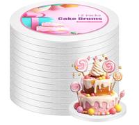 12 Pack 10 Inch Round Cake Drums,1/2" Thick Sturdy White Cardboard Base Food Grade Grease Proof Recyclable Smooth Edged for Tiered Cakes,Weddings,Birthdays & Desserts