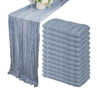 12 Pack 10Ft Cheesecloth Table Runner 35x120 Inch Boho Gauze Table Runner Rustic Cheese Cloth Long Table Runner Romantic Table Runner for Wedding Bridal Shower Birthday Party Table Decor (Dusty Blue)