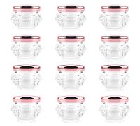 12 Pack 10g Plastic Cream Jars Cosmetic Container Refillable Sample Pot Diamond Shape Clear Makeup Vials Bottles with Pink Lids for Lotion Cream Eye Shadow Lip Balms
