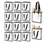 12 Pack 12× 10× 7 cm Mini Gift Bags with Handles Extra Small White Party Bags, Thank You Gift Bags for Birthday Wedding Party(White-Black)