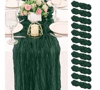 12 Pack 120 Inch Dark Green Cheesecloth Table Runner Boho Rustic Gauze Sheer Romantic 10 FT Long Cheese Cloth Table Runner for Bridal Baby Shower Wedding Party Birthday Holiday Home Easter Decor