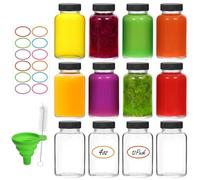 12 Pack 120ml Glass Shot Bottles with Black Lids - Small Clear Jars for Ginger Shots, Wellness Juice, Whiskey & Samples - Includes Funnel, Brush & Stickers, Wide Mouth, Leakproof, Dishwasher Safe