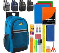 12 Pack 18 Inch Bulk Backpacks with Stationery Supplies, Preassembled Backpacks with Essential Office Supply Kit (Male Assortment)