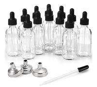 12 Pack, 2 oz Glass Dropper Bottle with 3 Stainless Steel Funnels & 1 Long Glass Dropper - 60ml Clear Glass Tincture Bottles with Eye Droppers for Essential Oils, Liquids - Leakproof Travel Bottles
