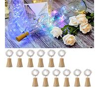 12 Pack 20 LED Wine Bottle Lights with Cork, Solar Powered Cork Shape Silver Copper Wire 20 LED Fairy String Lights for DIY, Bar, Party, Decor, Christmas, Halloween, Wedding(Multicolor, Solar powered)