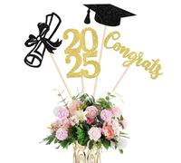12 Pack 2025 Graduation Centerpiece Sticks Assembled Glitter Class of 2025 Cake Toppers Diploma Grad Cap Table Centerpiece Sticks for School Graduation Theme Party