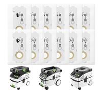 12 Pack 204308 Dust Bags for Festool CT MINI CT MINI I CT MIDI CT MIDI I CTC MINI MIDI & CT 15 Dust Extractors from 2019 Onwards, Large Capacity Replacement Hoover Bags with Multi-Layer Filtration