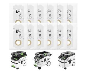 12 Pack 204308 Dust Bags for Festool CT MINI CT MINI I CT MIDI CT MIDI I CTC MINI MIDI & CT 15 Dust Extractors from 2019 Onwards, Large Capacity Replacement Hoover Bags with Multi-Layer Filtration
