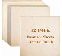 12 Pack 24" x 24" x 1/8" Plywood Sheets, 3mm Thick Unfinished Wood Boards with Smooth Surfaces for Crafts, Laser Cutting and Engraving, CNC Cutting