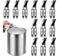 12 Pack 3-in-1 Manual Can Openers Bulk, Heavy Duty Tin Openers with Soft Grip Handle, Stainless Steel Handheld Bottle & Jar Opener Set for Catering, Restaurants, Schools, Charities & B&B (Black)