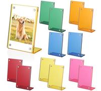 12 Pack 3 in L-Shaped Acrylic Photo Frames, Clear Desk Picture Display Stands, Snap-Lock Photo Holder, Self-Standing Tabletop Frame, 6 Colours, Home Office Décor, Present