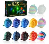 12 Pack 3D Printed Dragon Eggs with Crystal Dragons Inside,Mini Crystal Dragon Collectible Figures, Articulated Desk Decor Display Set, 2 Glow-in-the-Dark, Non-Candy Easter Basket Stuffers, Ages 8+