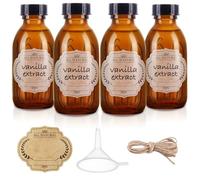 12 Pack 4 oz Boston Glass Bottle with Cap, Empty Glass Bottles for Homemade Vanilla Extract, Essential Oils, Juice, Potion, Syrup, Liquids, Christmas, Holiday Gift (Brown 4 Pack)