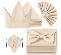 12 Pack 40 x 40 cm Beige Cloth Napkins, Reusable Natural Cotton Linen Blend Napkin, Washable Solid Color Napkins, Soft Dinner Table Decor for Everyday Use, Parties, Holidays, Thanksgiving, Weddings