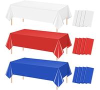 12 Pack 4th of July Tablecloths, 4 Red 4 White 4 Blue Disposable Plastic Tablecloth, Rectangle Table Cover for Independence Day Memorial Day Veterans Day Decorations Party Supplies, 54 x 108 Inch
