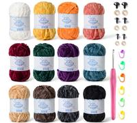 12 Pack 590 yds Chunky Chenille Yarn for Crocheting and Hand Knitting with Black Red White Green Orange Blue Plush Velvet Yarn，Baby Blanket Yarn for Crocheting Soft Amigurumi Yarn D
