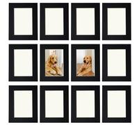 12 Pack 5x3 Inch Black Cardboard Photo Frames, Ultra-Thin Self-Adhesive Wall Mounted, Removable Picture Frames for Smooth Walls, Easy No-Residue Peel-Off with Dust Cover