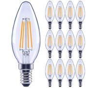 (12 Pack) 60-Watt Equivalent LED E12 Candelabra Base B11 Dimmable Clear Filament Vintage Style Light Bulb 2700K Warm White Decorative 60W LED Chandelier Ceiling Fan Bulbs. (New Version)