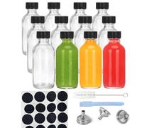 12-Pack 60ml Shot Bottles with Lids,Mini Clear Glass Bottles with Funnels,Labels,Small Glass Jars with Lids.Perfect for Ginger Travel Shots, Juice, and More!