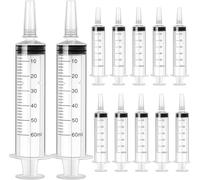 12 Pack 60ml Syringe Plastic Syringes for Liquid with Cap Individually Packaged Sterile Measuring Feeding Syringe for Labs Pets Food Dispensing, Watering
