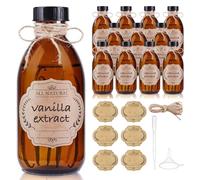 12 Pack, 8 OZ Amber Glass Bottles with Caps Leakproof Refilllable Empty Brown Boston Sample Dispensing Bottles for Homemade Vanilla Extract, Essential Oils, Potion, Juice, Ginger Shots, Liquids