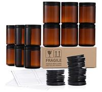 12 Pack, 8 OZ Dark Amber Candle Jars for Making Candle - Thick Glass Jars with 12 Metal & 12 Plastic Lids - Empty Round Food Storage Containers, Canning Jar For Spice, Liquid, Sample - Food Grade