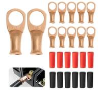 12 Pack 8AWG x 3/8" Tinned Copper Ring Terminals 3:1 Heat Shrink Tubing (6 Black + 6 Red) Wire Terminals Battery Cable End Connectors for Electric, Car, Boat, Solar, DIY Application
