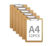 12 Pack A4 Clipboard Folder Hardboard Wooden Sketching Clipboard with Low Profile Clip folders