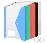 12 Pack A4 Punched Pockets, Plastic Wallets with 3 Binder Ring, Heavy-Duty Document Sleeves Protectors for Office School Home Organisation, Fits Standard 2/3/4-Ring Binders A4 Lever Arch