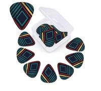 12 Pack Abstract Geometric striped Guitar Picks with Organizer Storage Box, 3 Different Thickness Celluloid Guitar Pick Abstract Art Pics Plectrum for Acoustic Electric Guitar, Ukulele, Bass